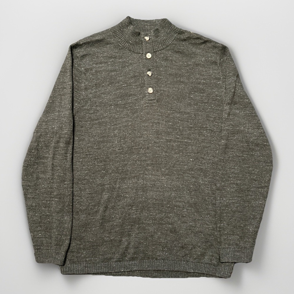 The Normal Brand Sweater Men's Large Green 1/4‎ Button Mock Neck Sweater